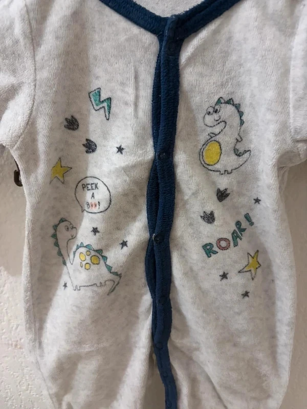 🔵 Pijama de Bebé Dinosaurio Gris Claro Suave 3 Meses – photo 3